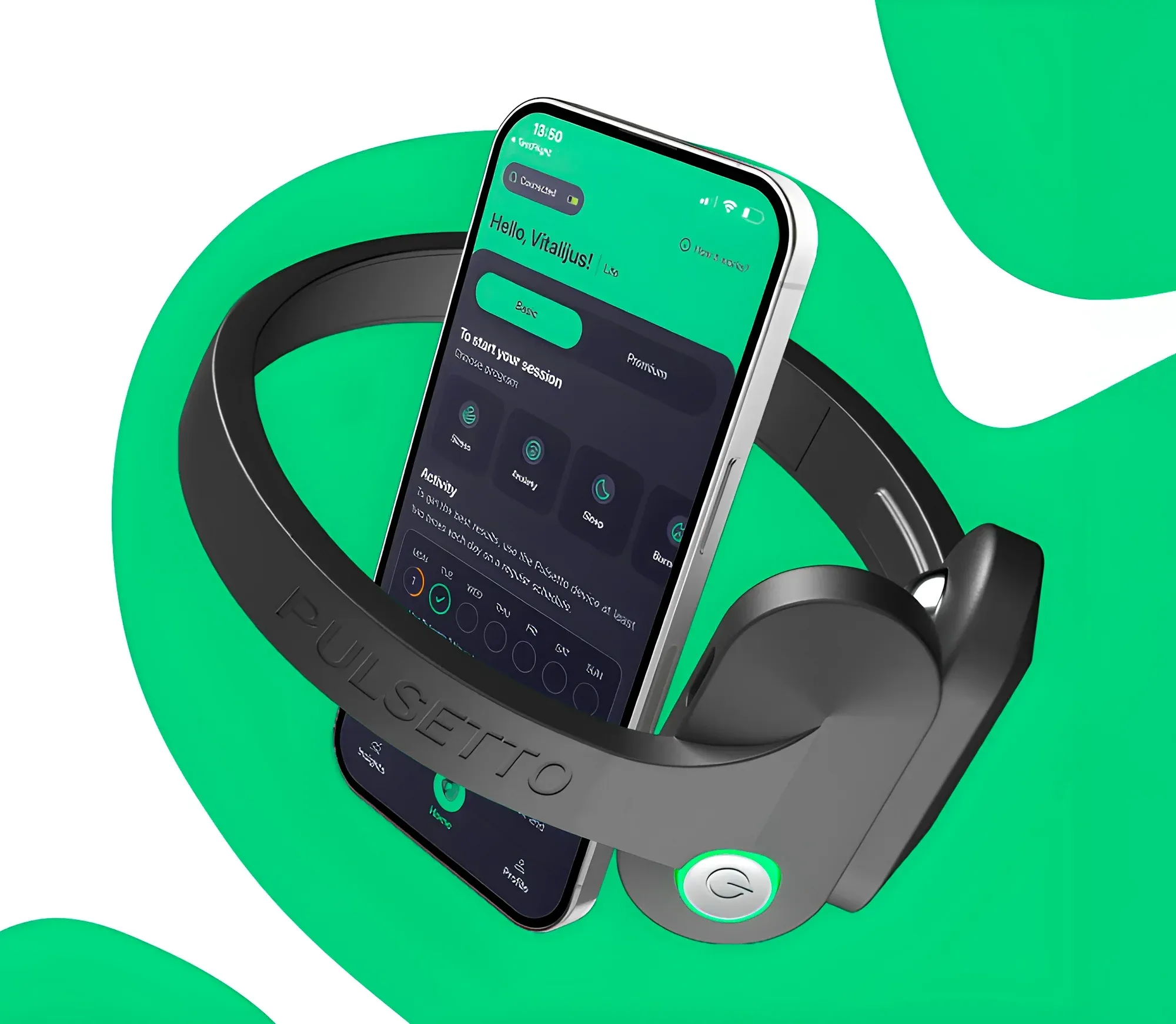 Pulsetto FIT device with companion smartphone app and accessory gel